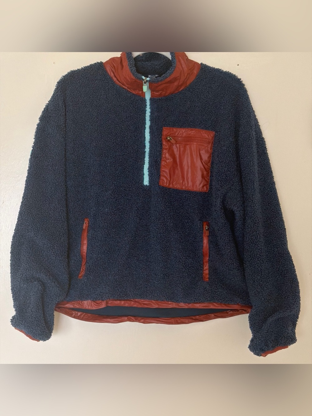 Fabletics Pullover Blue Rust 1/2 Zip Sherpa Jacket Women’s Small